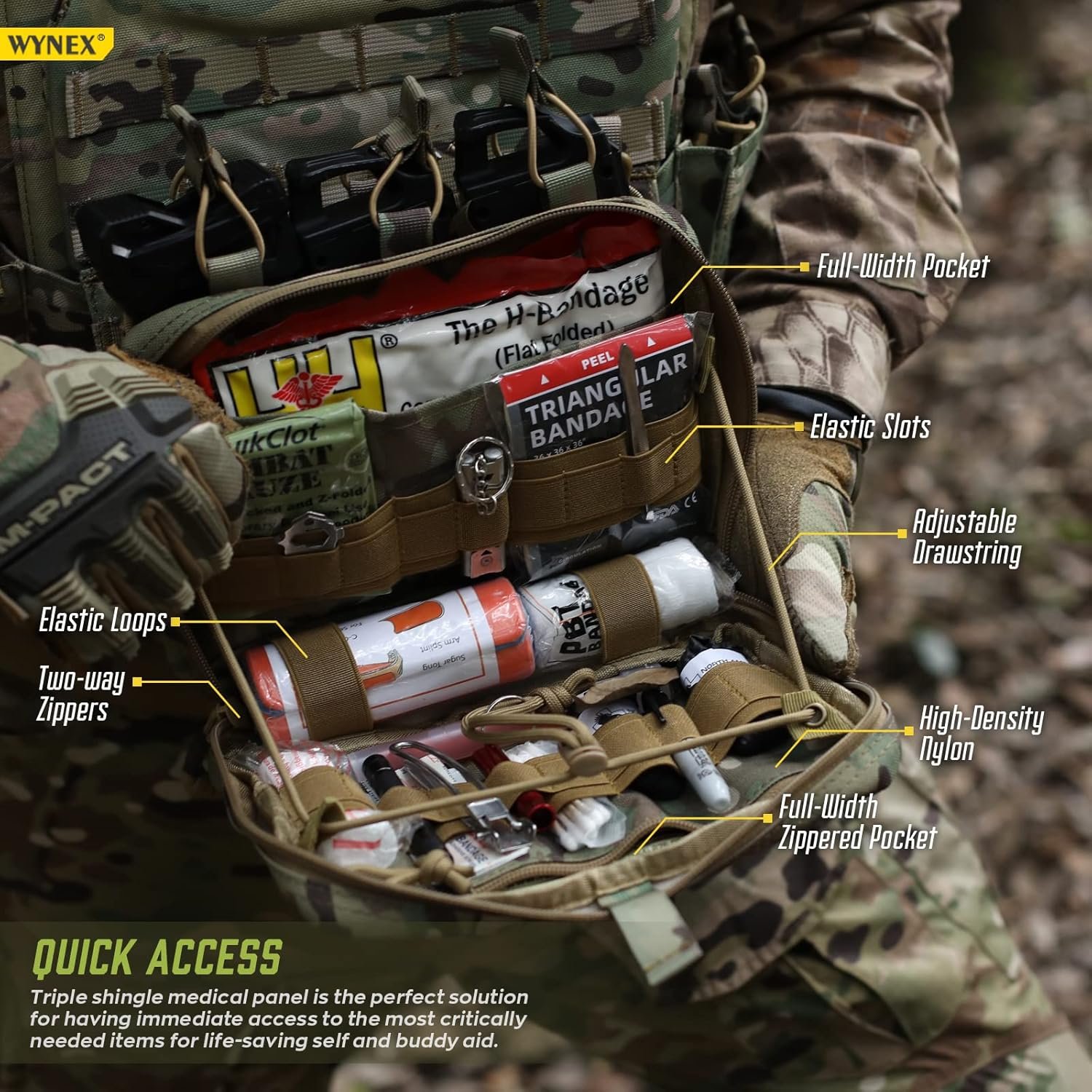 WYNEX Tactical Mag Admin Pouch, Molle Utility Tool Pouch Medical EMT Organizer with Triple Stacker Magazine Holder for M4 M16 Patch Included