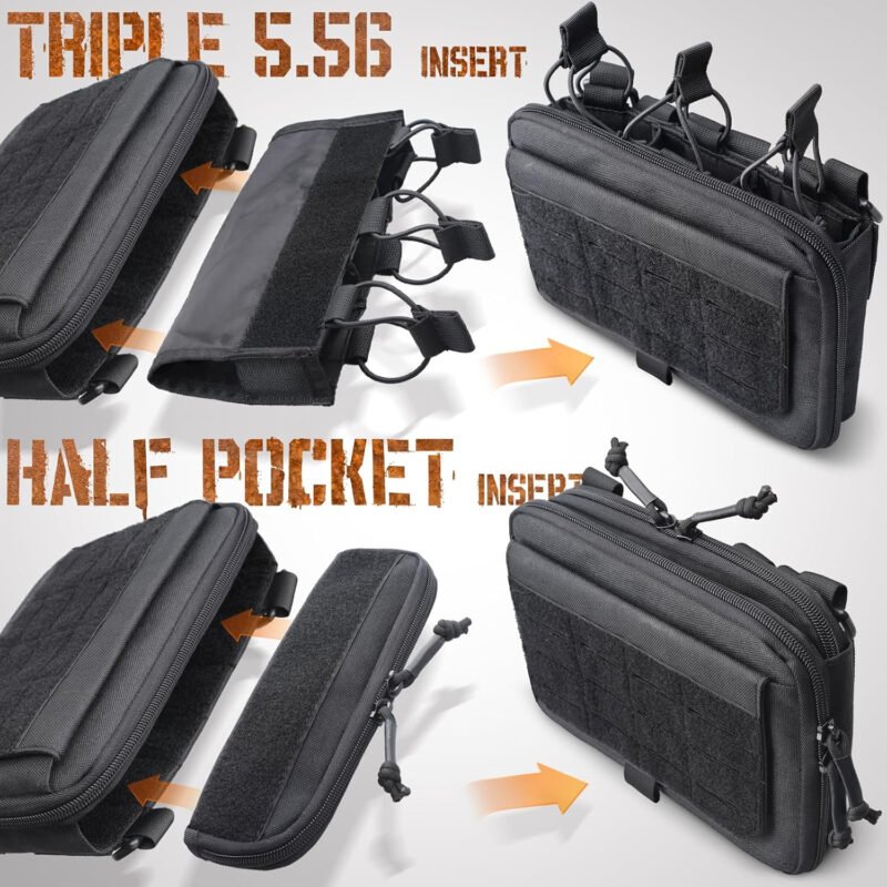 WYNEX Molle Admin Pouch of Kangaroo Style, Tactical Utility Tool Pouch with Mag/Zipper Strip Insert Modular EDC Medical Bag Organizer Attachment Patch Included