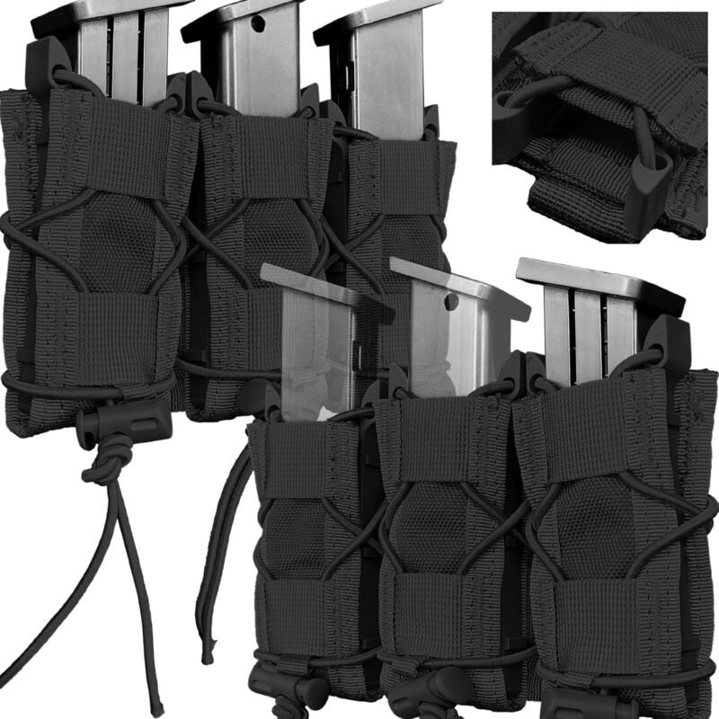 2 Packs Triple Molle Pistol Quick Release Mag Pouch,Universal Magazine Holster,Tactical Open-Top Mag Pouch for 9mm/.40 Calibers 45acp Glock S&W M&P & Springfield 1911