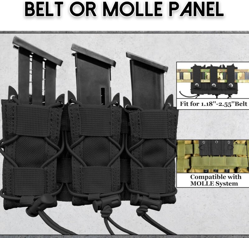 2 Packs Triple Molle Pistol Quick Release Mag Pouch,Universal Magazine Holster,Tactical Open-Top Mag Pouch for 9mm/.40 Calibers 45acp Glock S&W M&P & Springfield 1911