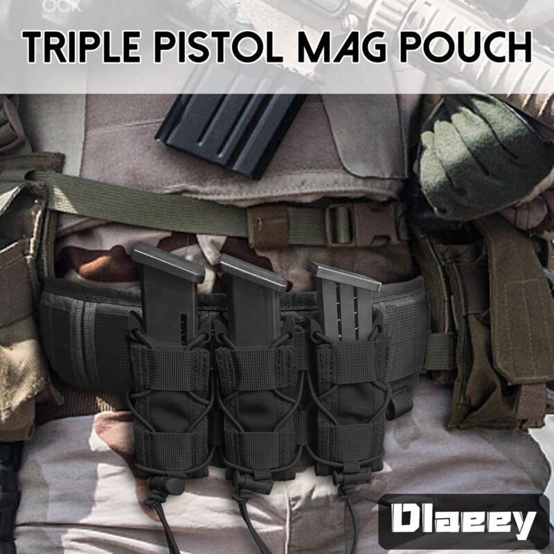 2 Packs Triple Molle Pistol Quick Release Mag Pouch,Universal Magazine Holster,Tactical Open-Top Mag Pouch for 9mm/.40 Calibers 45acp Glock S&W M&P & Springfield 1911