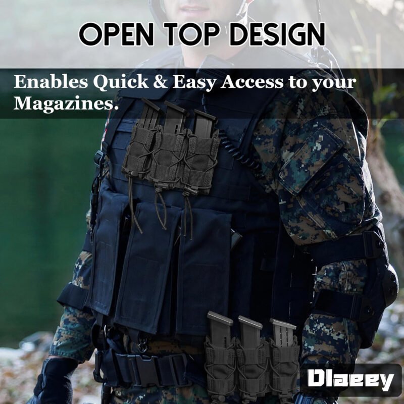 2 Packs Triple Molle Pistol Quick Release Mag Pouch,Universal Magazine Holster,Tactical Open-Top Mag Pouch for 9mm/.40 Calibers 45acp Glock S&W M&P & Springfield 1911