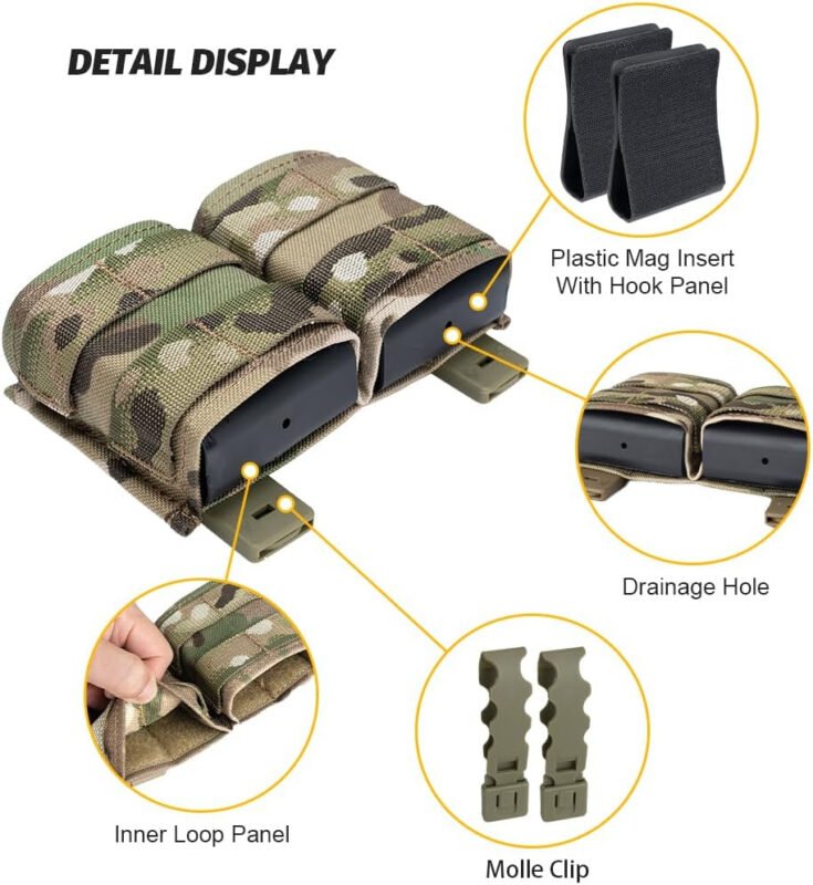 IDOGEAR Rifle Mag Pouch Molle 5.56mm Magazine Pouch Single Open-Top AR Mag Carrier Holder with Quick Release Mag Insert for M4 M16