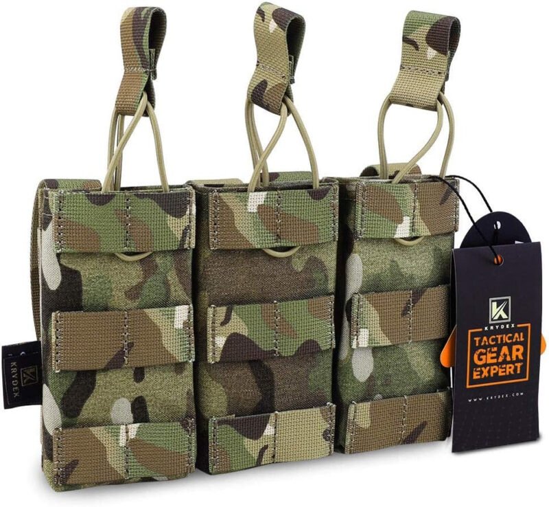 KRYDEX Tactical MOLLE Single/Double/Triple Open-Top 5.56mm Mag Pouch with MOLLE Strap for M4 M16 .223 Magazines