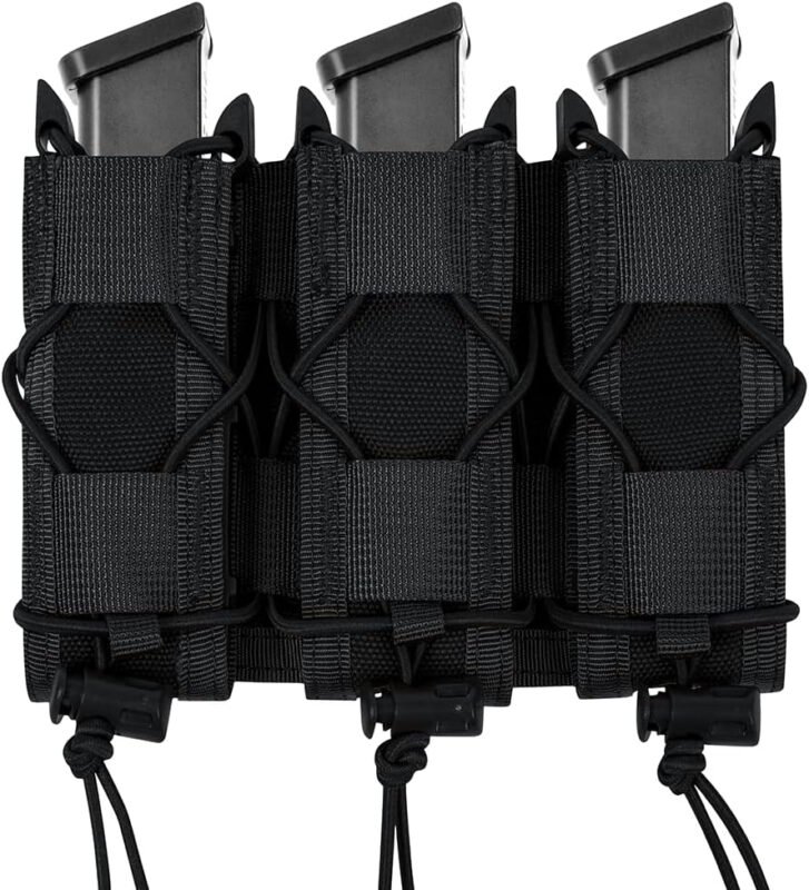 Triple 9MM Mag Pouch,Molle Pistol Triple Magazine Holster,3 Magazine Holder 9mm Universal,Open-Top Handgun Ammo Holder for 9mm/.40 Calibers 45acp Glock Compatible MOLLE Belts