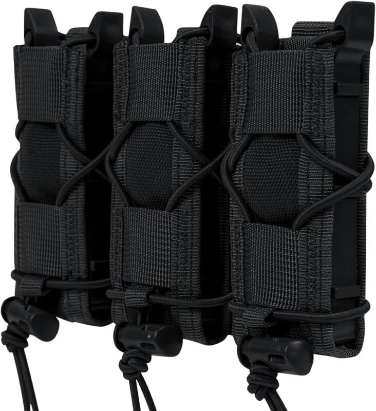 Triple 9MM Mag Pouch,Molle Pistol Triple Magazine Holster,3 Magazine Holder 9mm Universal,Open-Top Handgun Ammo Holder for 9mm/.40 Calibers 45acp Glock Compatible MOLLE Belts