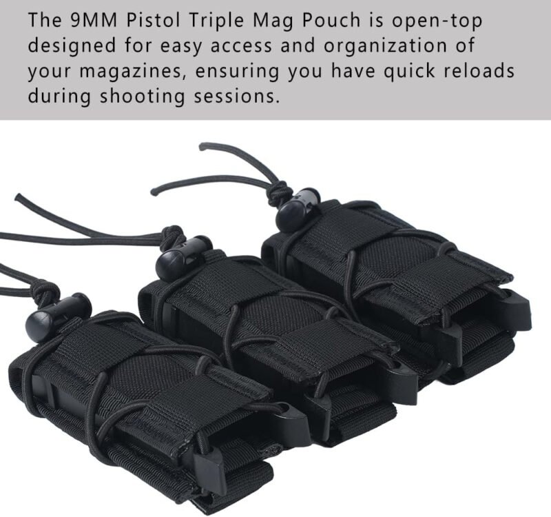 Triple 9MM Mag Pouch,Molle Pistol Triple Magazine Holster,3 Magazine Holder 9mm Universal,Open-Top Handgun Ammo Holder for 9mm/.40 Calibers 45acp Glock Compatible MOLLE Belts