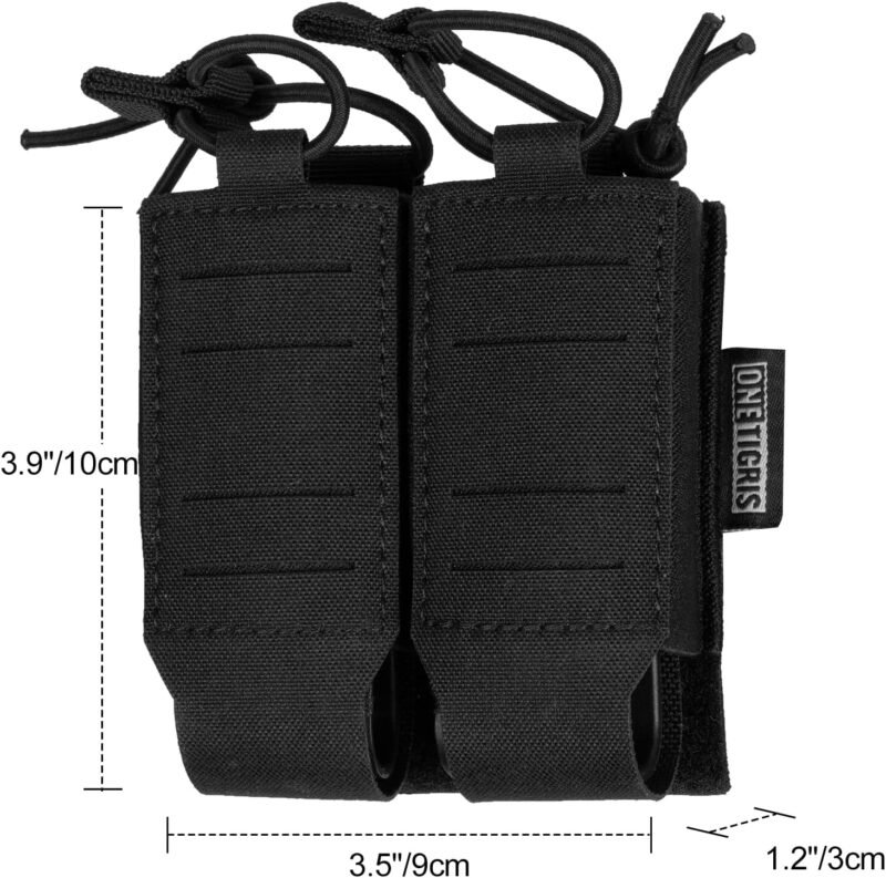 OneTigris Tactical Pistol Mag Pouch, MOLLE Double Magazine Pouch for 9mm .40 .45 .357 Glock S&W Ruger Springfield HK Quick Release with Plastic Inserts OWB Laser-Cutting