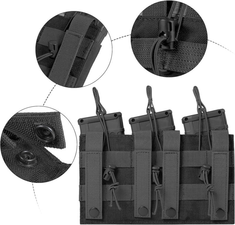 Open-Top Single/Double/Triple Molle Mag Pouch for 5.56mm M4 M16 AK AR Glock M1911 9mm Elastic Rifle Magazines Pistol Mag Pouches Holder Carrier with USA Flag Patch