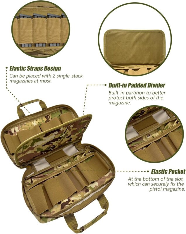 Tactical Pistol Magazine Storage Pouch, Tactical MOLLE Mag Pouch Bag Fits Most Single/Double Stack 9mm .40 .45 Mags for Medium and Large Handguns