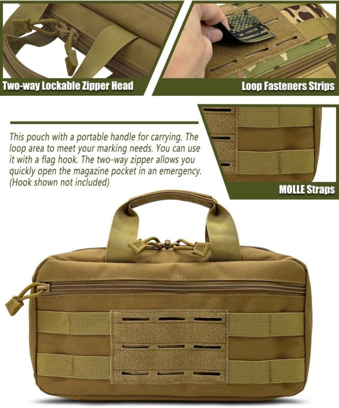Tactical Pistol Magazine Storage Pouch, Tactical MOLLE Mag Pouch Bag Fits Most Single/Double Stack 9mm .40 .45 Mags for Medium and Large Handguns