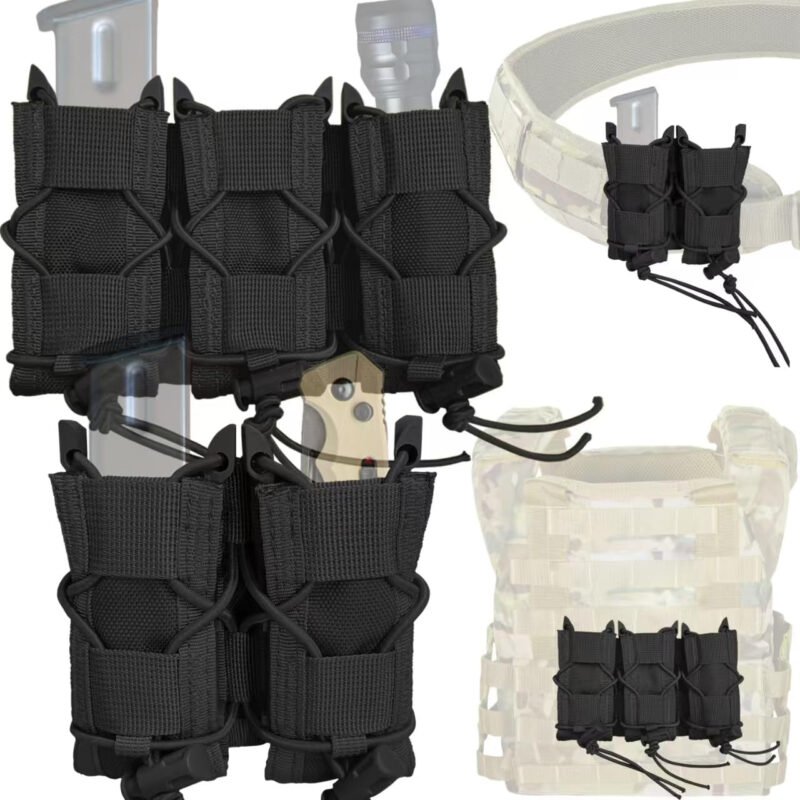 2Pc Triple & Double Pistol Mag Pouch Hold Five Mag, Molle Universal Handgun Magazine Holster for 9mm/.40 Calibers 45acp Glock S&W M&P, or Springfield 1911