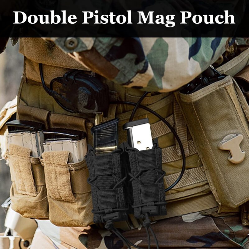 2Pc Triple & Double Pistol Mag Pouch Hold Five Mag, Molle Universal Handgun Magazine Holster for 9mm/.40 Calibers 45acp Glock S&W M&P, or Springfield 1911