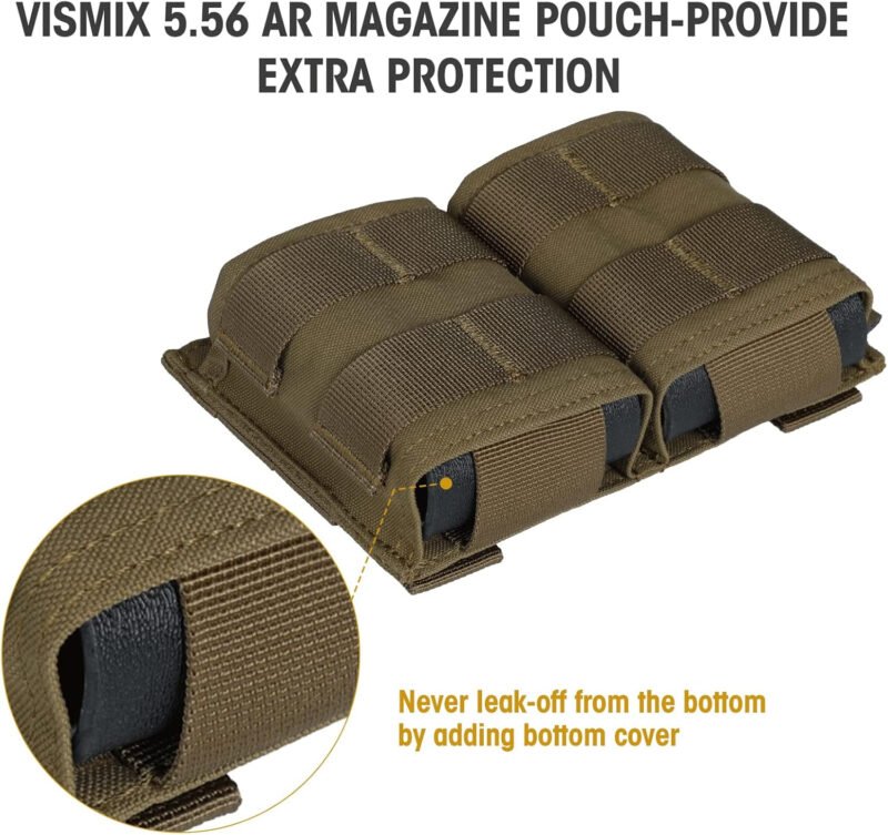VISMIX Rifle Mag Pouch, Double 5.56mm AR MOLLE Magazine Pouch with Quick Release Kydex Insert and MOLLE Compatible