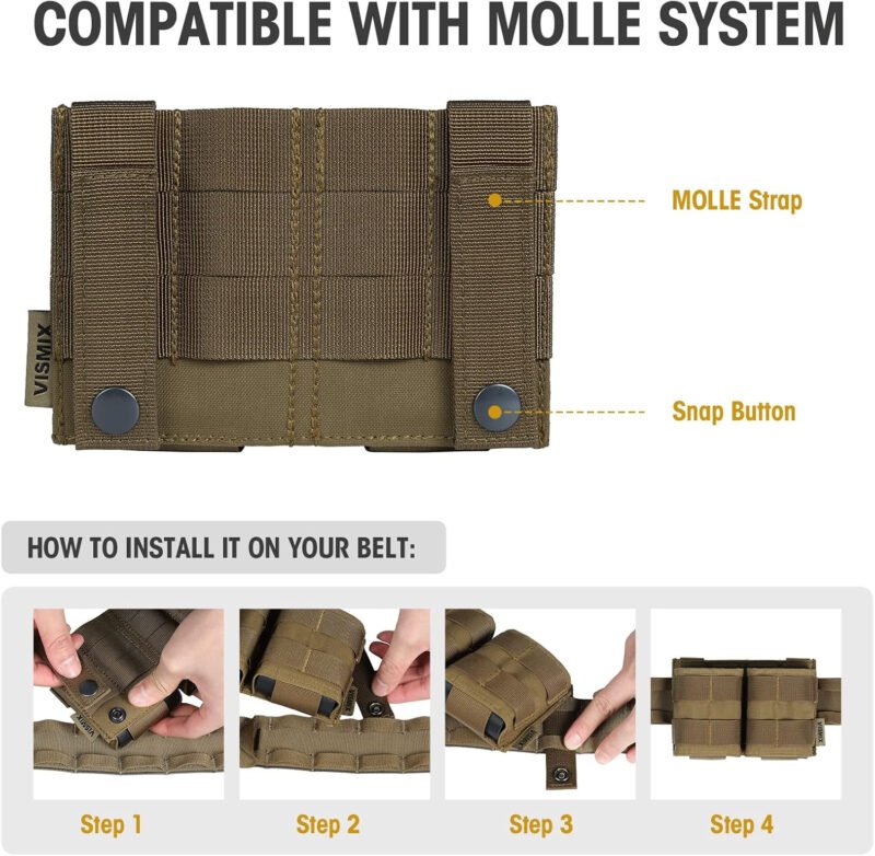 VISMIX Rifle Mag Pouch, Double 5.56mm AR MOLLE Magazine Pouch with Quick Release Kydex Insert and MOLLE Compatible