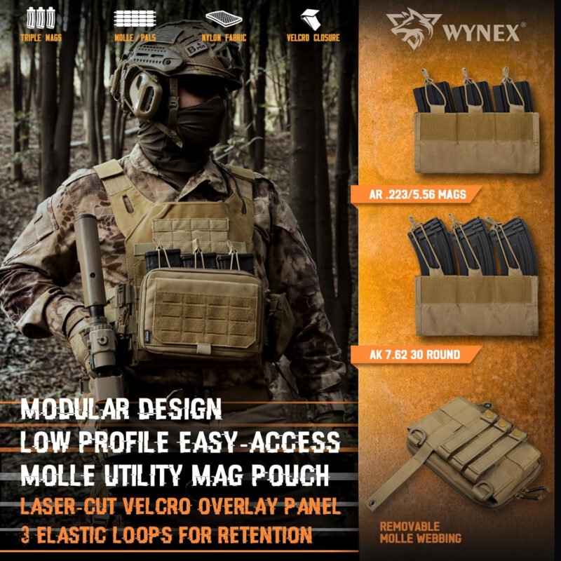 WYNEX Molle Admin Pouch of Kangaroo Style, Tactical Utility Tool Pouch with Mag/Zipper Strip Insert Modular EDC Medical Bag Organizer Attachment Patch Included