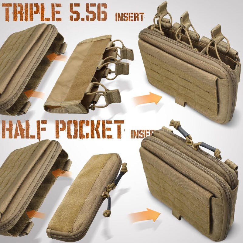 WYNEX Molle Admin Pouch of Kangaroo Style, Tactical Utility Tool Pouch with Mag/Zipper Strip Insert Modular EDC Medical Bag Organizer Attachment Patch Included