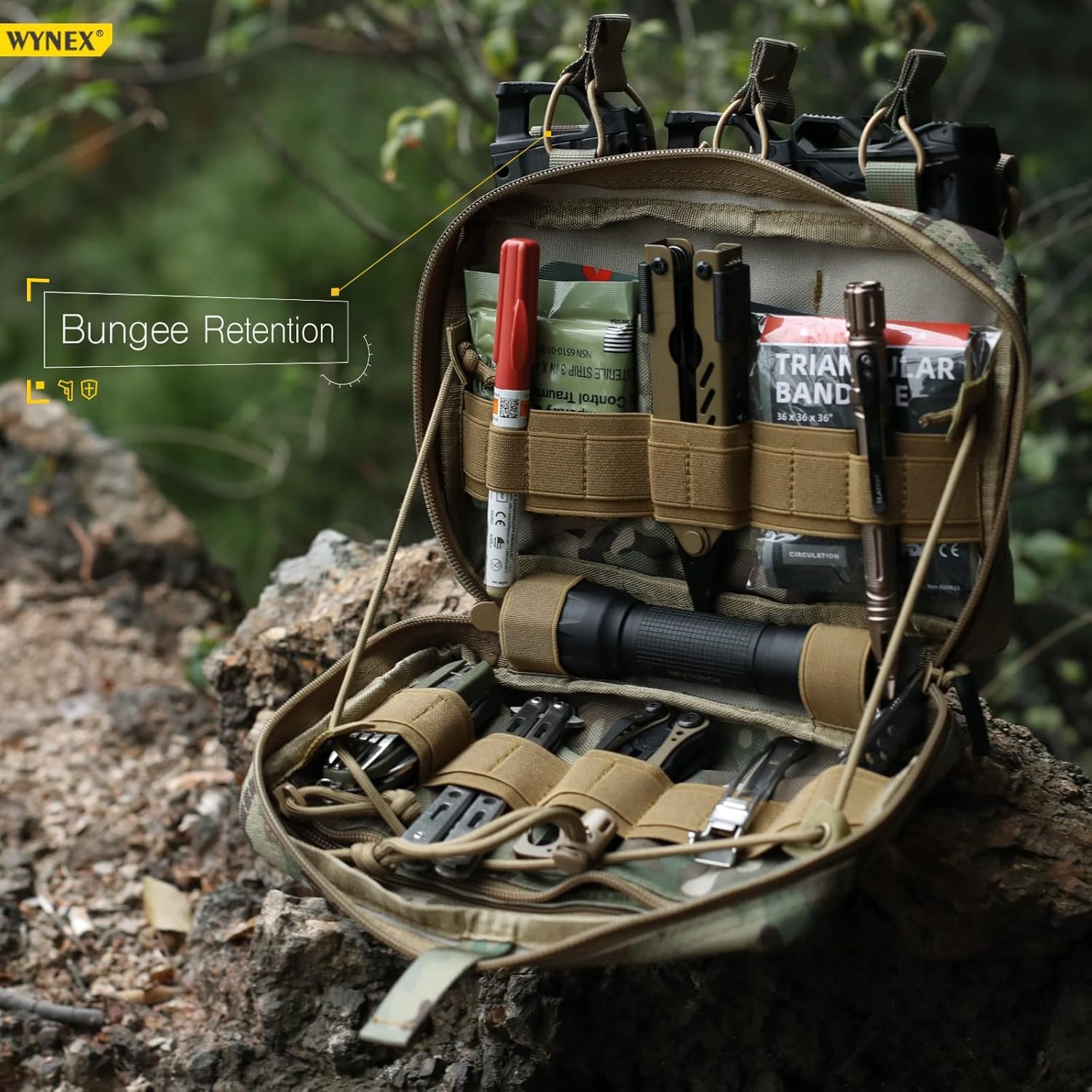 WYNEX Tactical Mag Admin Pouch, Molle Utility Tool Pouch Medical EMT Organizer with Triple Stacker Magazine Holder for M4 M16 Patch Included