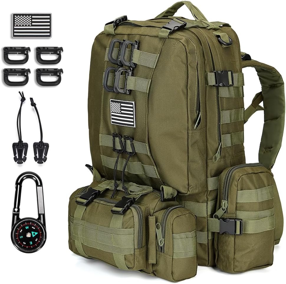 Large Military Tactical Backpack for Men, 40-50L Backpacks for Women, Bug out Bag Army 3 Days Pack Bags Rucksack with Molle System Green