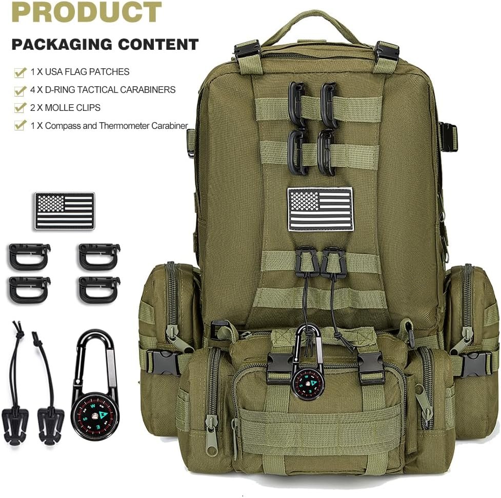 Large Military Tactical Backpack for Men, 40-50L Backpacks for Women, Bug out Bag Army 3 Days Pack Bags Rucksack with Molle System Green