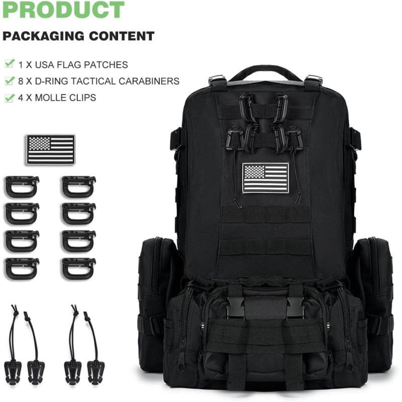 Large Military Tactical Backpack for Men, 40-50L Backpacks for Women, Bug out Bag Army 3 Days Assault Pack Bags Rucksack with Molle System Black