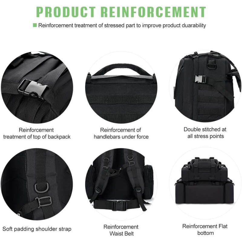 Large Military Tactical Backpack for Men, 40-50L Backpacks for Women, Bug out Bag Army 3 Days Assault Pack Bags Rucksack with Molle System Black