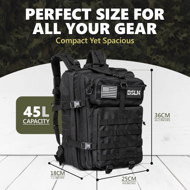 Large 45L Tactical Backpack for Men, Military Backpacks for Women, Bug out Bag Army 3 Days Assault Pack Rucksack with Molle System
