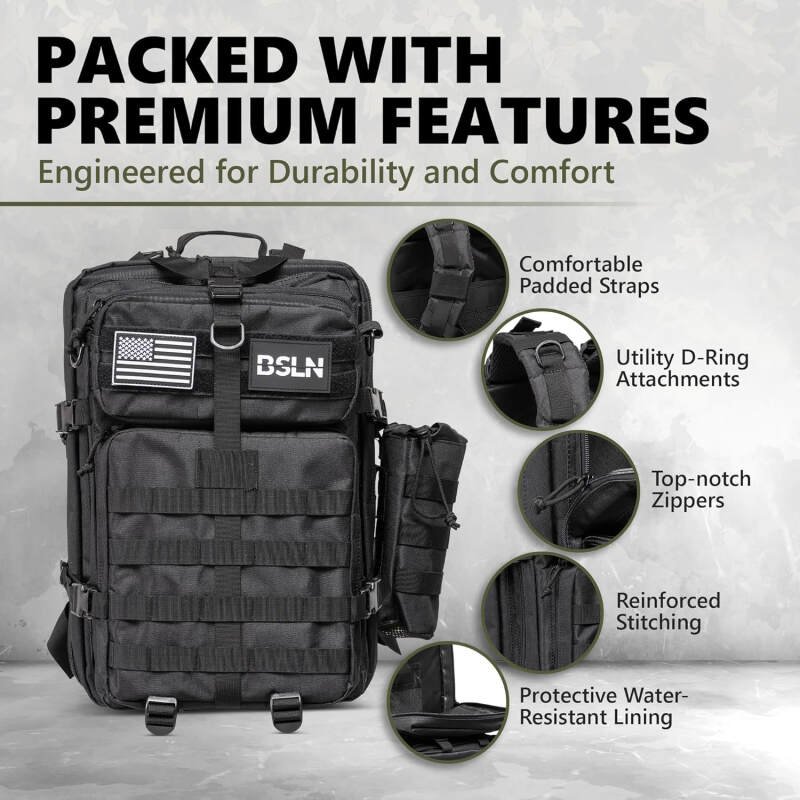 Large 45L Tactical Backpack for Men, Military Backpacks for Women, Bug out Bag Army 3 Days Assault Pack Rucksack with Molle System