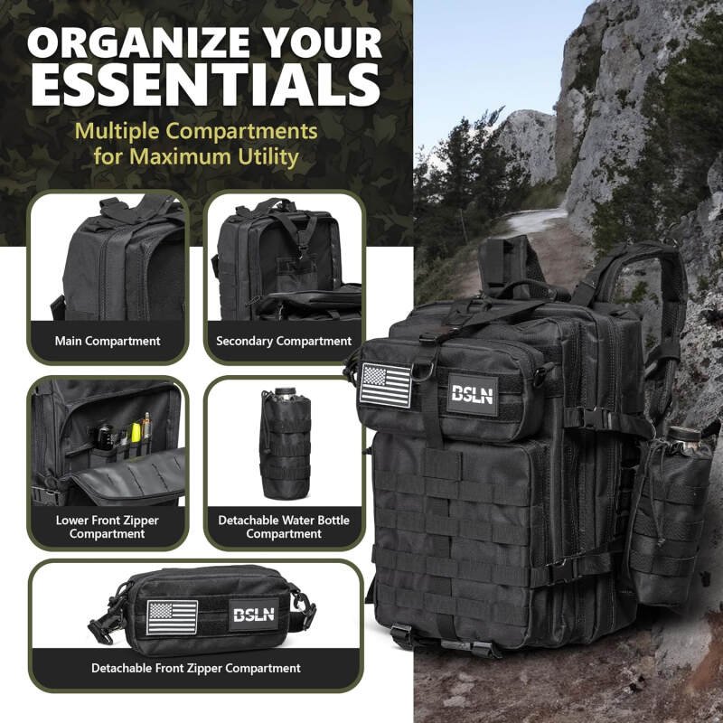 Large 45L Tactical Backpack for Men, Military Backpacks for Women, Bug out Bag Army 3 Days Assault Pack Rucksack with Molle System
