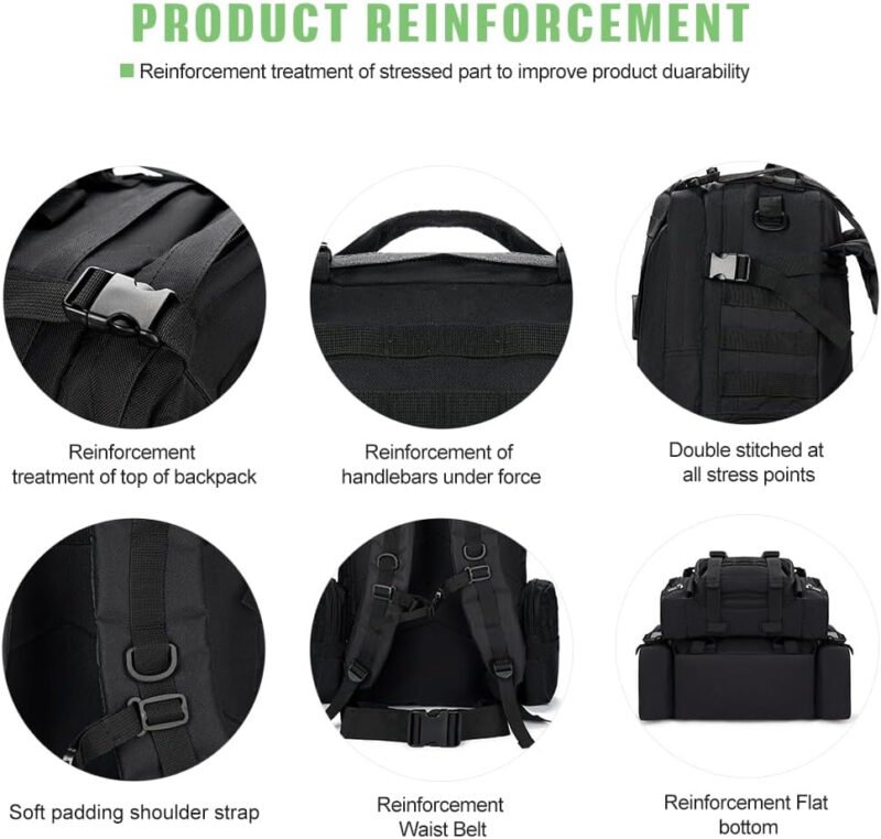 Large Military Tactical Backpack for Men, 40-50L Backpacks for Women, Bug out Bag Army 3 Days Assault Pack Bags Rucksack with Molle System Black