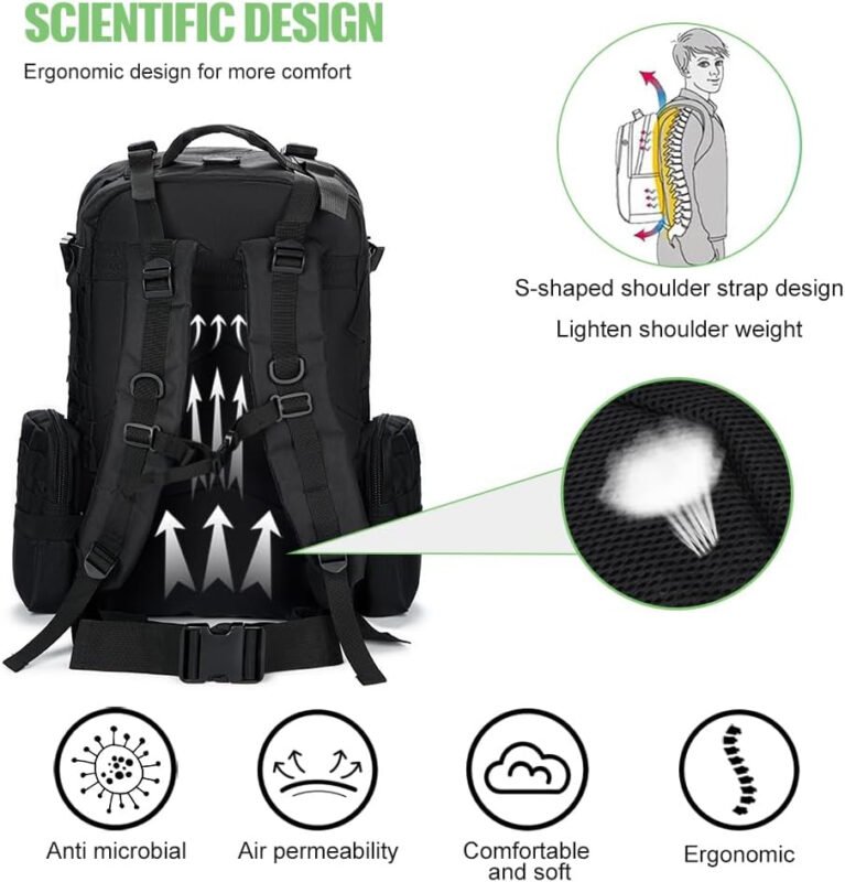 Large Military Tactical Backpack for Men, 40-50L Backpacks for Women, Bug out Bag Army 3 Days Assault Pack Bags Rucksack with Molle System Black