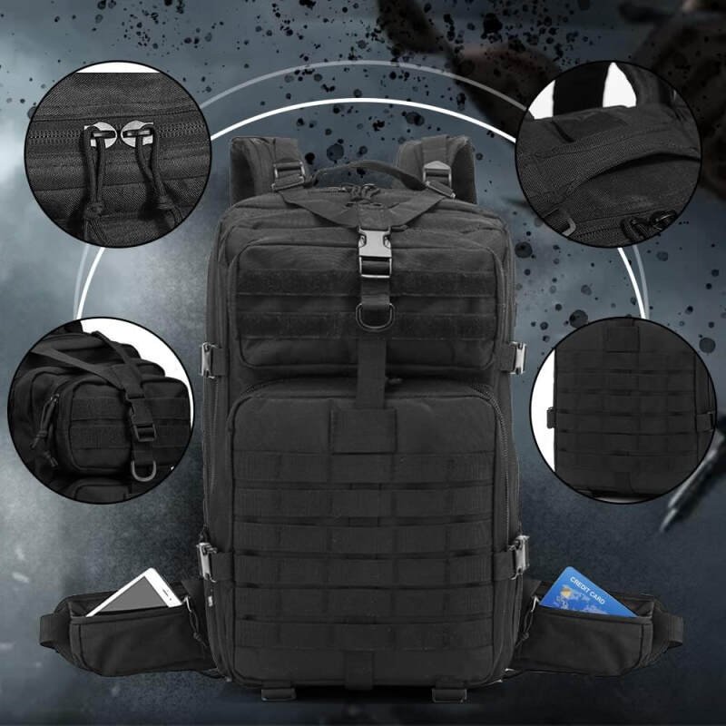 EMDMAK Military Tactical Backpack, 42L Large Military Pack Army 3 Day Assault Pack Molle Bag Rucksack