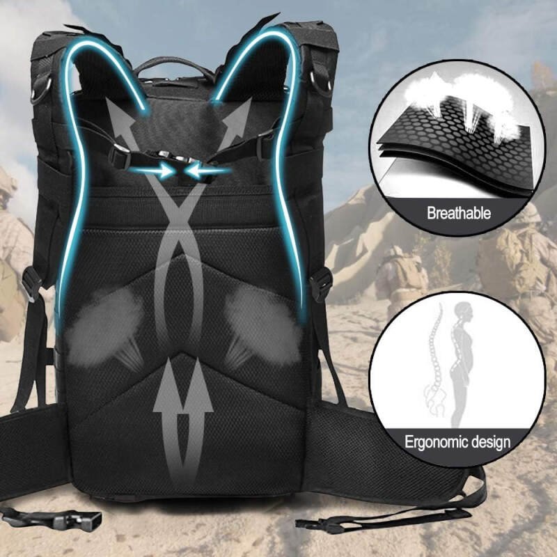 EMDMAK Military Tactical Backpack, 42L Large Military Pack Army 3 Day Assault Pack Molle Bag Rucksack