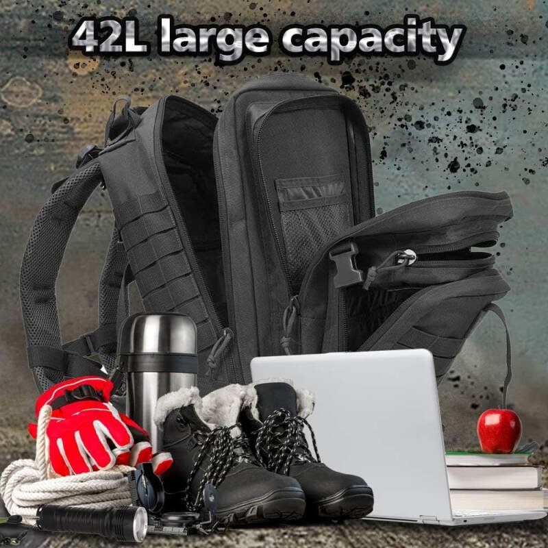 EMDMAK Military Tactical Backpack, 42L Large Military Pack Army 3 Day Assault Pack Molle Bag Rucksack