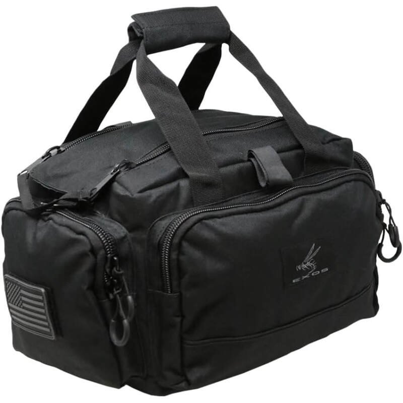 Exos Tactical Range Bag – Medium Size Range Bag for Shooting – Gun Case for Handguns, Ammo Bag, Tactical Range Bag, Molle Webbing, Free Subdued USA Patch, Designed in the USA