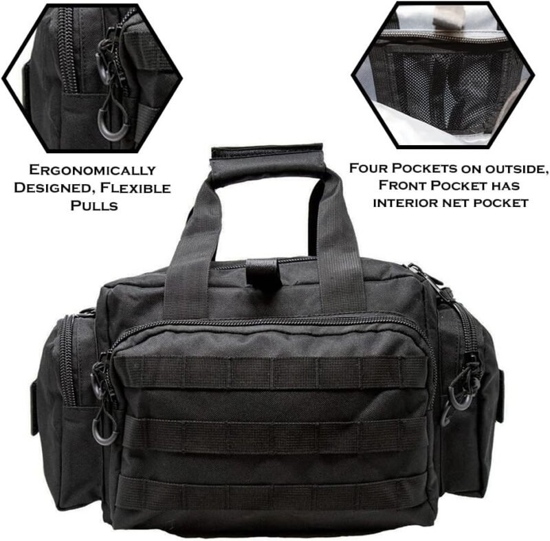 Exos Tactical Range Bag – Medium Size Range Bag for Shooting – Gun Case for Handguns, Ammo Bag, Tactical Range Bag, Molle Webbing, Free Subdued USA Patch, Designed in the USA