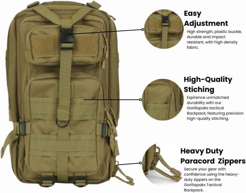 Gorilla Paks™ Small 30L Military Tactical Backpack MOLLE Rucksack Daypack (Tan)