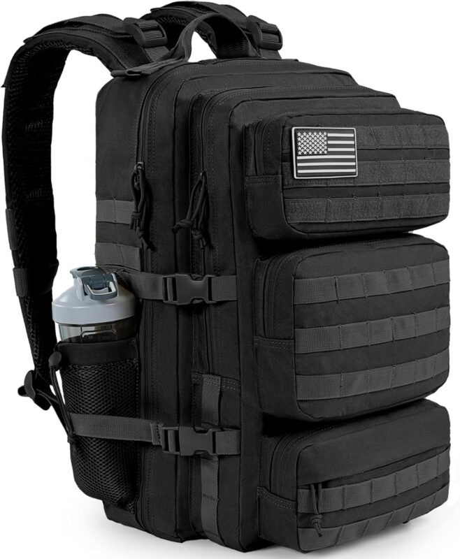 50L Military Tactical Backpack Large Day Backpack for Men Molle Army 3 Days Assault Pack Bug Out Bag Water Resistant and Heavy Duty Hiking Treeking Rucksack – Black