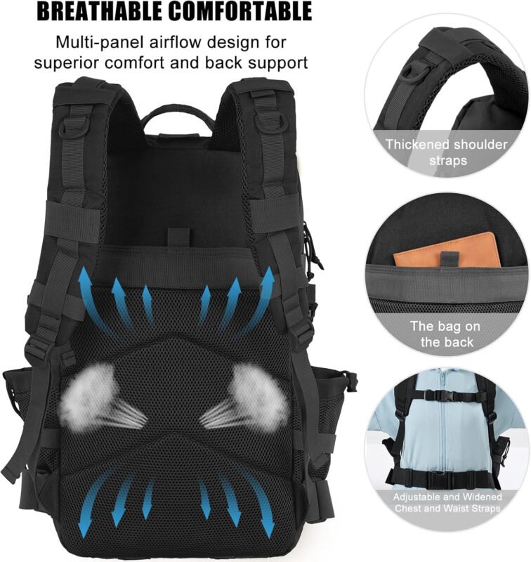 50L Military Tactical Backpack Large Day Backpack for Men Molle Army 3 Days Assault Pack Bug Out Bag Water Resistant and Heavy Duty Hiking Treeking Rucksack – Black