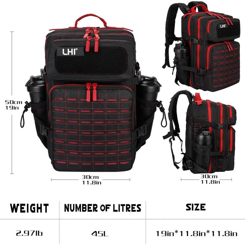 LHI Tactical Military Backpack for Men 25L/45L Large Molle Army Assault Pack 3 Day Hiking Rucksack With Bottle Holder