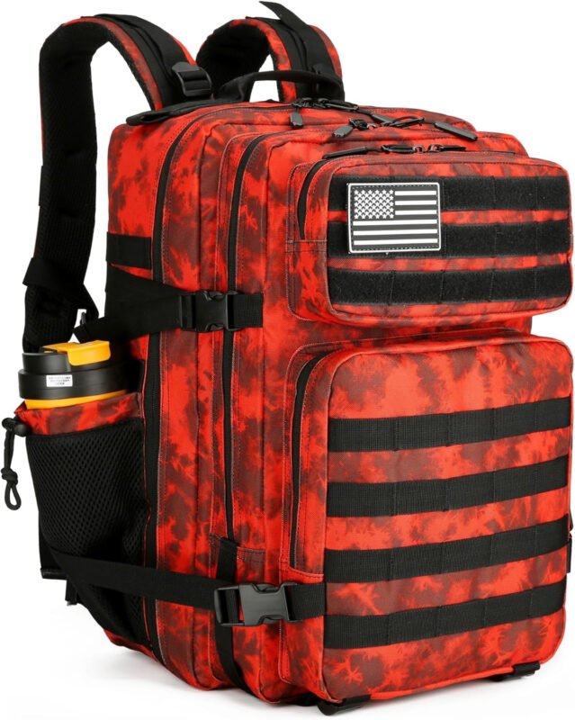 45L Tactical Assault Backpack 3 day assault pack with Molle Waterproof backpack Rucksack for Tactical Backpacks (Red water pattern)