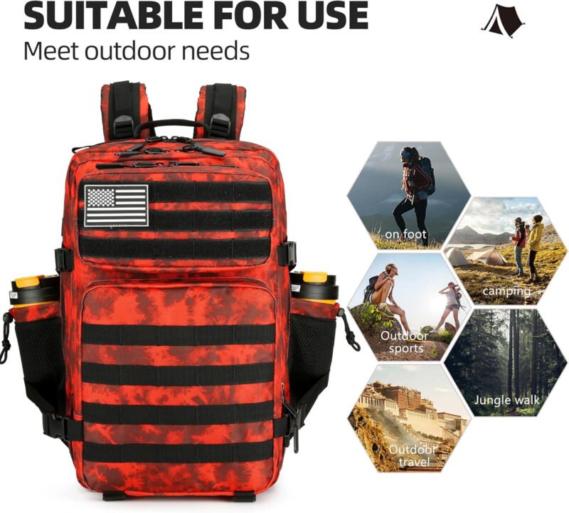45L Tactical Assault Backpack 3 day assault pack with Molle Waterproof backpack Rucksack for Tactical Backpacks (Red water pattern)