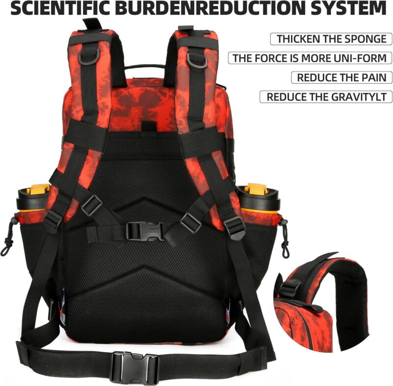 45L Tactical Assault Backpack 3 day assault pack with Molle Waterproof backpack Rucksack for Tactical Backpacks (Red water pattern)
