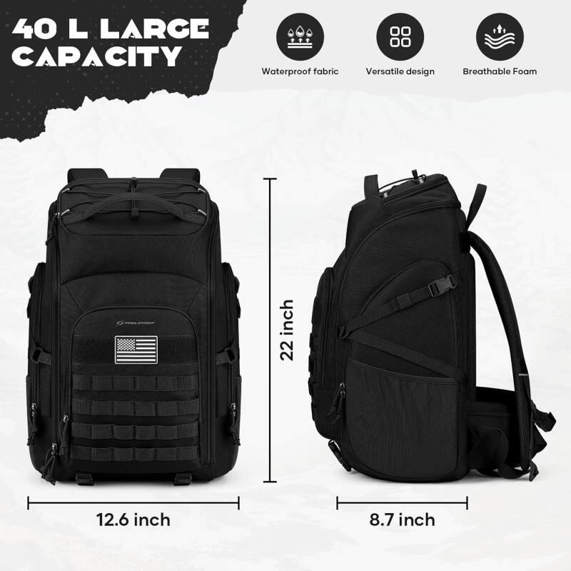Maelstrom Tactical Backpack for Men, 40L Military Backpack,Water Resistant Assault Pack for Women, 3-Day Bug Out Bag for Hiking, Camping, Gym with Molle System-Black