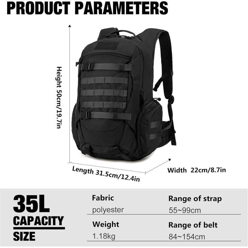 Mardingtop 35L Tactical Backpacks Molle Hiking daypacks for Camping Hiking Military Traveling Motorcycle(With Rain-cover)