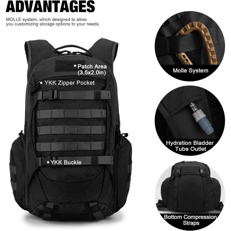 Mardingtop 35L Tactical Backpacks Molle Hiking daypacks for Camping Hiking Military Traveling Motorcycle(With Rain-cover)