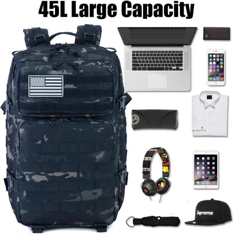 Createy 45L Military Tactical Backpack Large 3 Day Assault Pack Molle Bag Rucksack Bug Out Bag for Camping Hunting Hiking