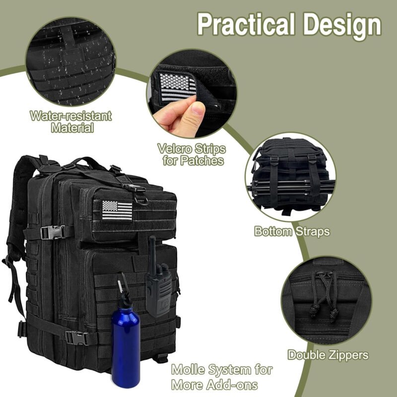 WOLT | Tactical Backpack for Men 45L Military Molle Backpack Large 3 Day Assault Pack Rucking Backpack for Hiking Survival(Black)