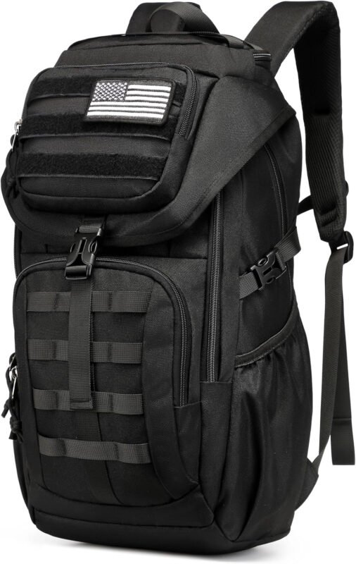 Wotony Tactical Assault Pack Backpack Molle Military Backpack Outdoor Hiking Camping Rucksack Waterproof backpack for men (Black, 25L)