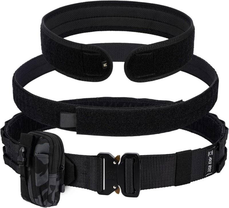 AKS Tactical Belt with Buckle | Molle Belt | Security Utility Belt with Pouch | Heavy Duty Battle Belt